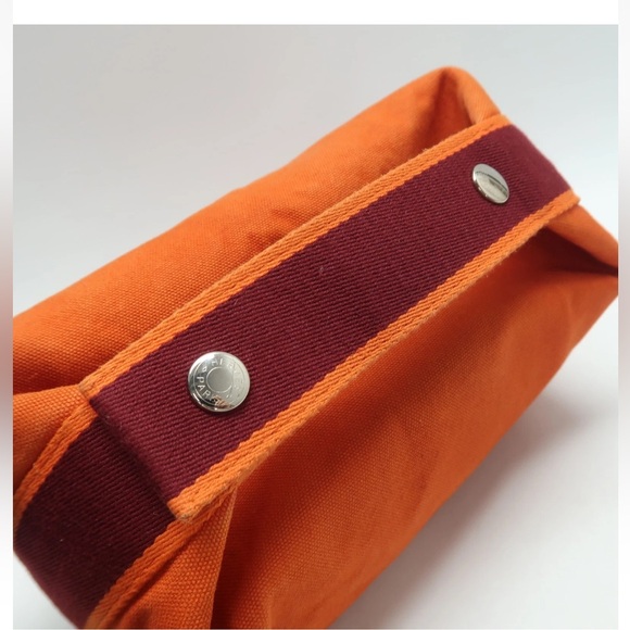 Hermes Orange Canvas Pouch with Red Embroidery - Picture 7 of 13